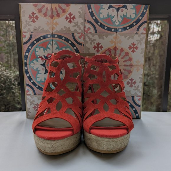KANNA Cortina Espadrilles in Red Suede Leather Platform Wedge Size US 7 EU 37 - Picture 6 of 8